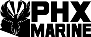 Black logo of PHX Marine
